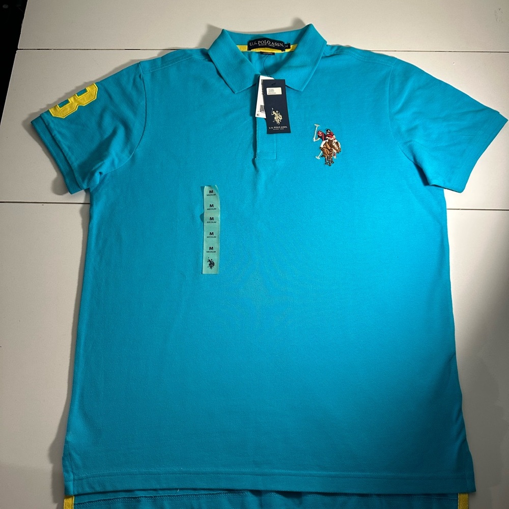 U.S. Polo Assn. Men’s Polo Shirt - Turquoise with Yellow Accent